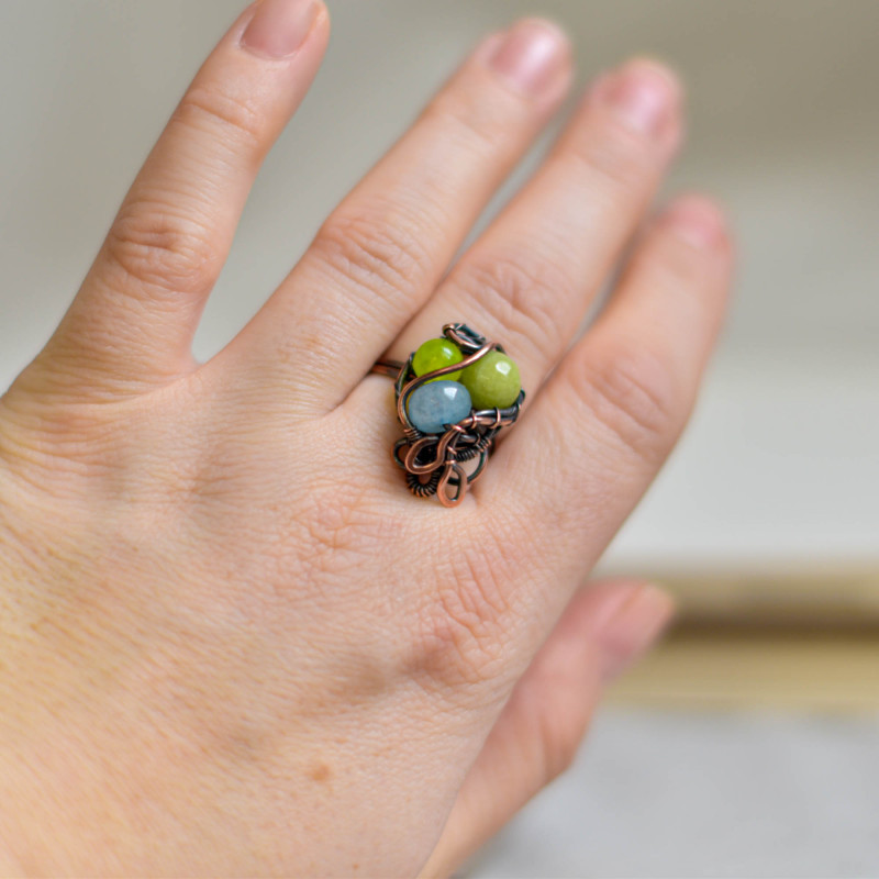 Wiosna - pierścionek z jadeitami, regulowany_photo1