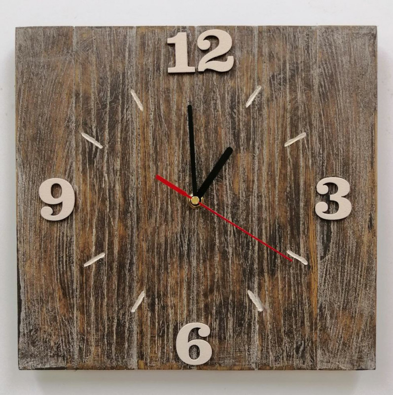 Zegar ścienny drewniany z desek kwadrat_photo1