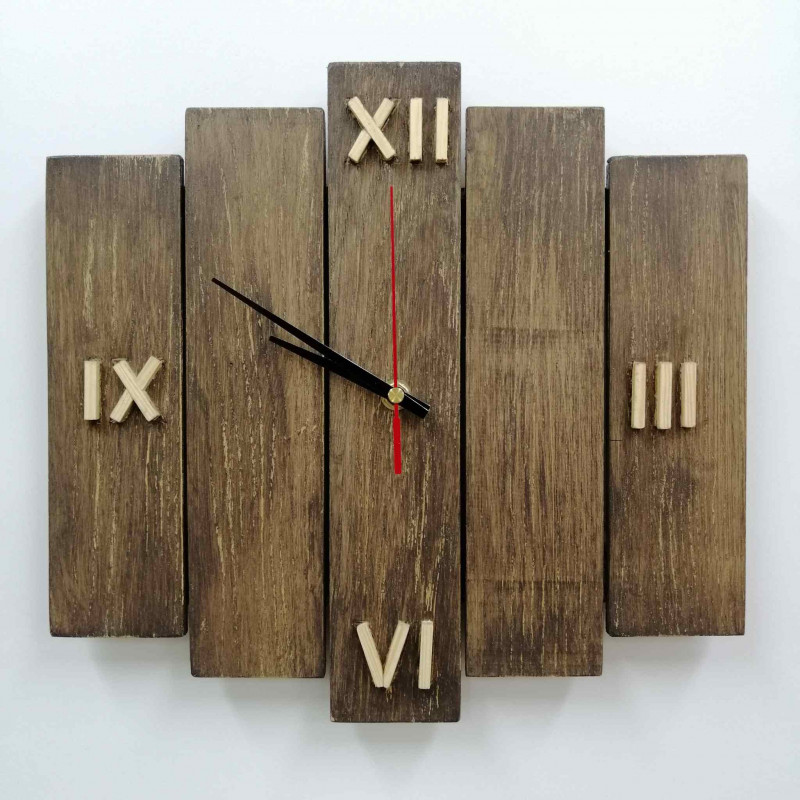 Zegar ścienny drewniany z desek mały drapany_photo1