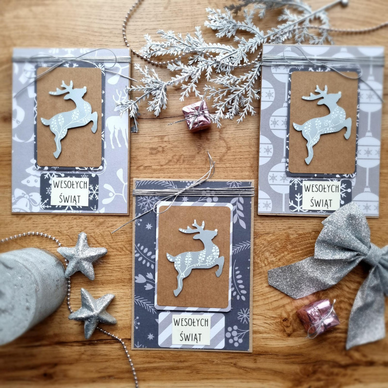 Zestaw kartek świątecznych jeleń szarości_photo1