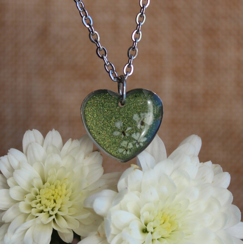 Zielone serce srebrny wisior serduszko kwiat_photo1