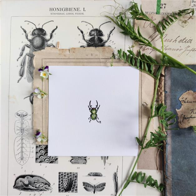 Zielony chrząszcz, ręcznie malowna miniatura_photo1