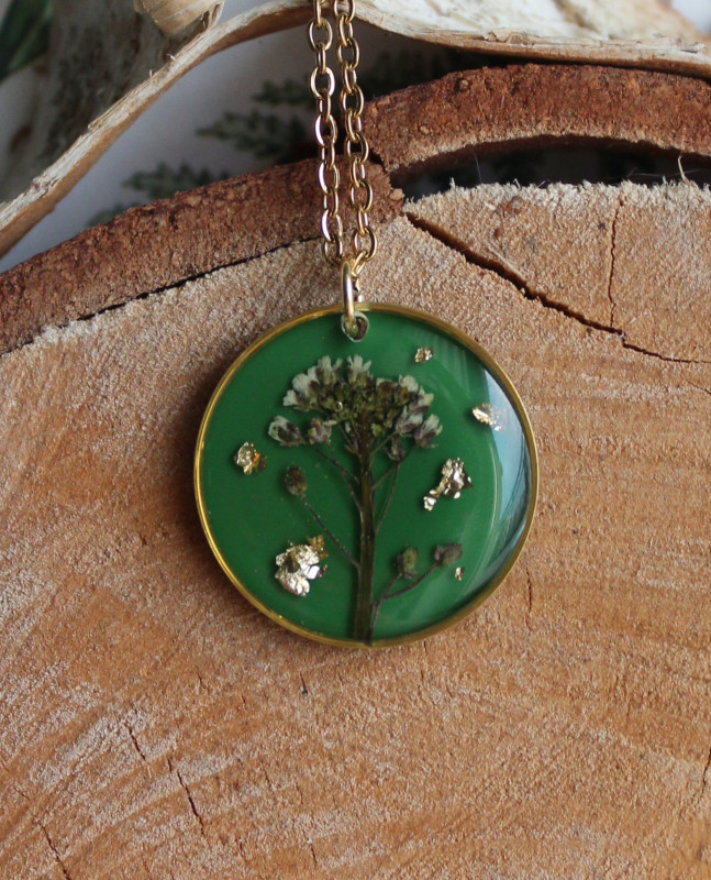 Zielony naszyjnik drzewko szczęścia kwiaty wisior_photo1