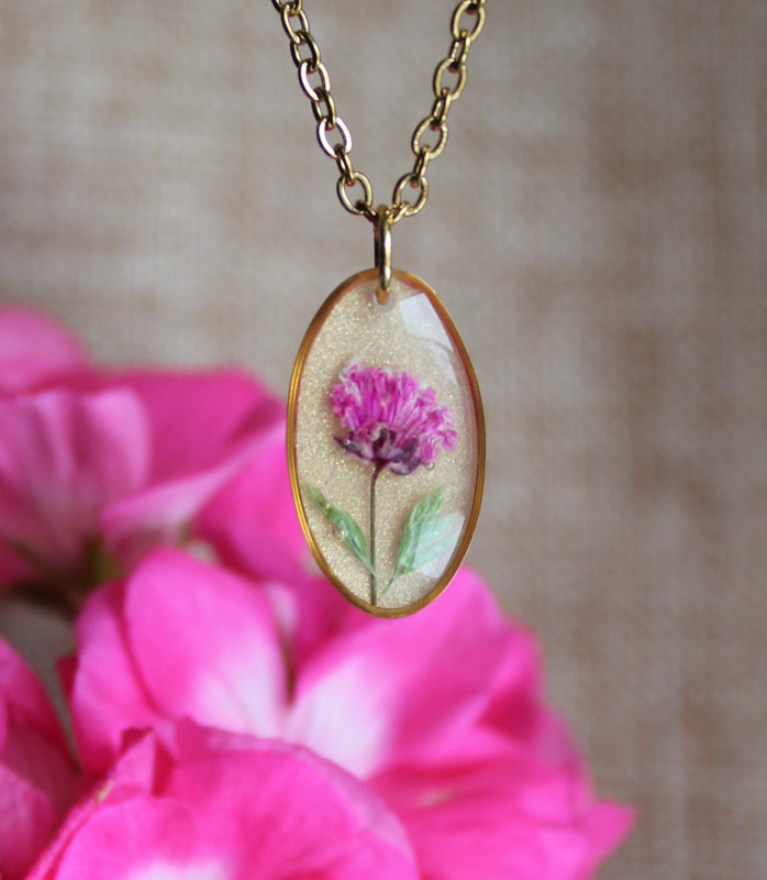 Złoty wisiorek różowy kwiat gipsówka naszyjnik róż_photo1