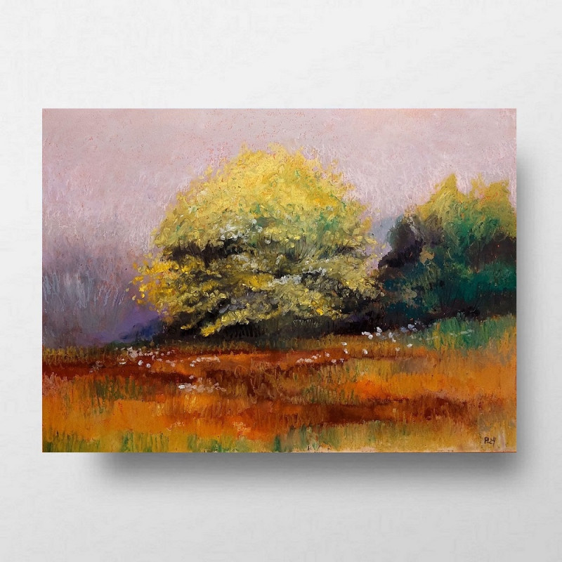 Żółte drzewko-rysunek A4, pastele olejne_photo1