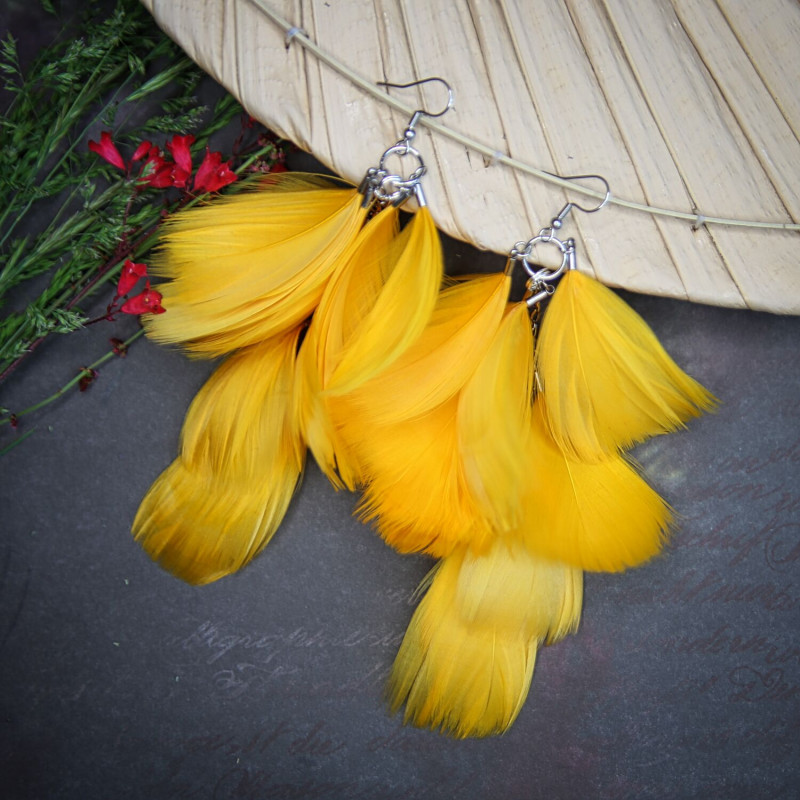 Żółte pióra - długie kolczyki, srebro_photo1